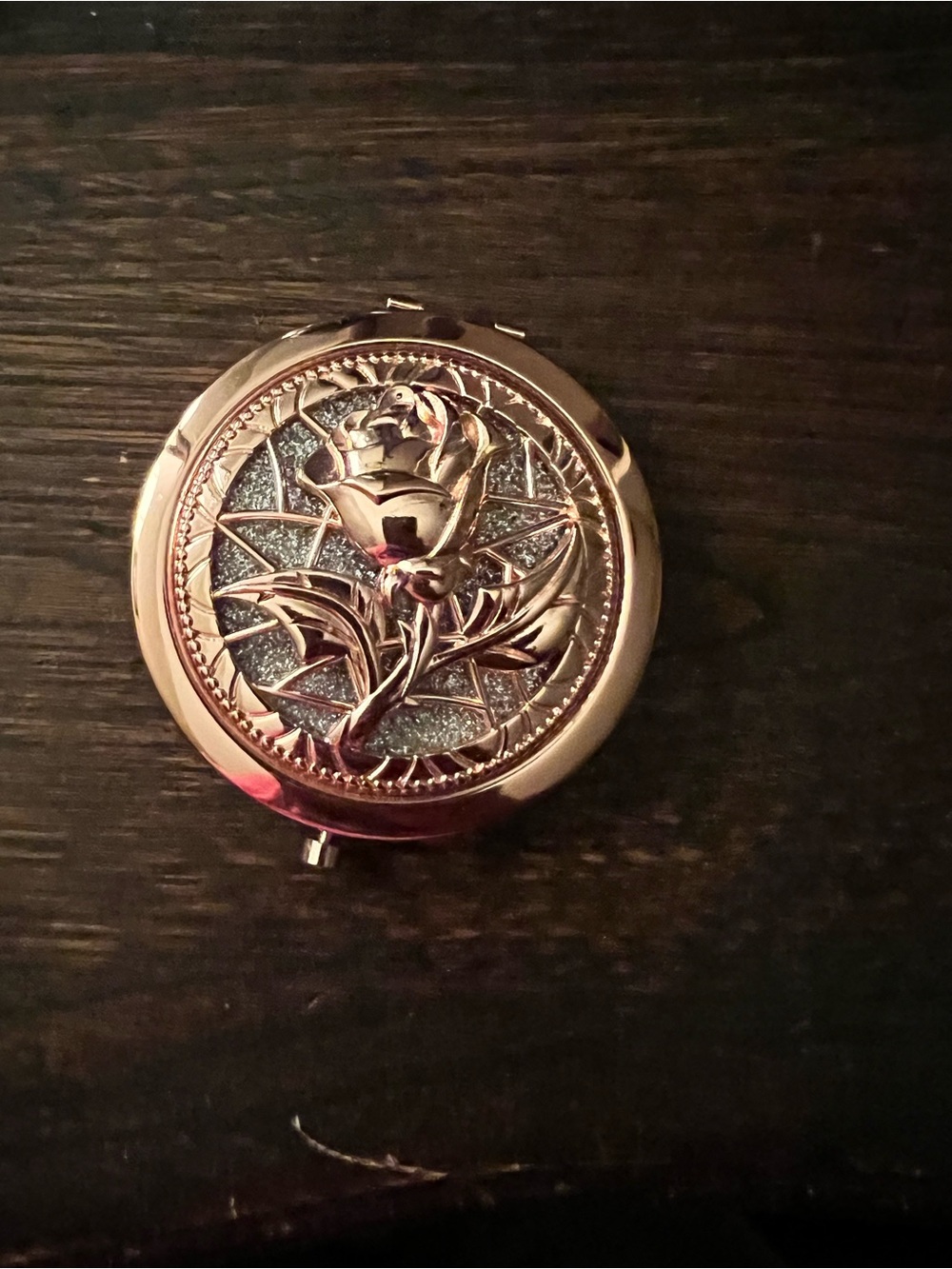 Disney Rose Compact Mirror in Rose Gold with Glitter